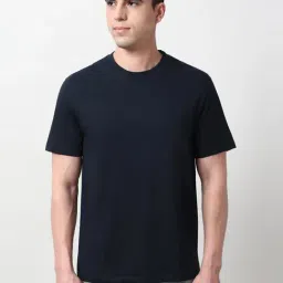 Peter England Navy Cotton Regular Fit T-Shirt-picture-25