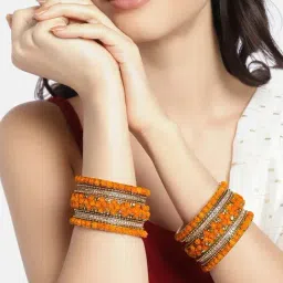 Peora Gold-Plated Yellow Flowers Chuda Bangle - Set of 18 image 2