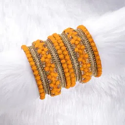 Peora Gold-Plated Yellow Flowers Chuda Bangle - Set of 18-picture-19