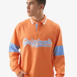 The Souled Store Tangelo Orange Boxy Fit Embroidered Polo T-Shirt-image-83