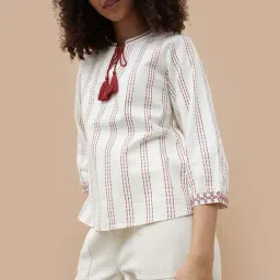 Fame Forever By Lifestyle Off White Cotton Regular Fit Printed Top image 3