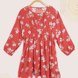 Biba Girls Red & White Floral Print Fit & Flare Dress-picture-17