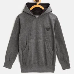 CHIMPRALA Kids Charcoal Grey Solid Cotton Hooded Antimicrobial Sweatshirt-picture-28