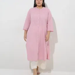Diza by Westside Pink Solid Design A-Line Kurta-picture-22