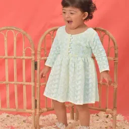 VASTRAMAY Girls Blue Cotton Embroidery Dresses-image-77
