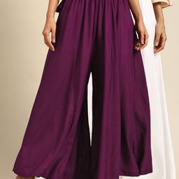 TAG 7 Women White & Purple Solid Flared Palazzos-picture-40