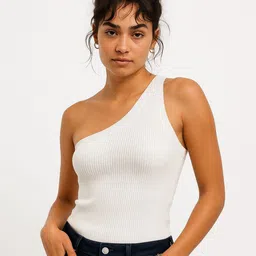 sollobell Women Ribbed One Shoulder Cotton Fitted Top-picture-15