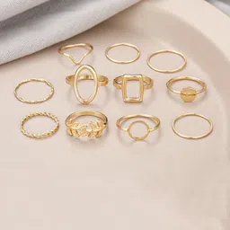 Jewels Galaxy Set Of 11 Gold-Plated Contemporary Stackable Finger Rings-picture-13