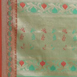Blissta Coral & Green Woven Saree With Unstitched Blouse image 5