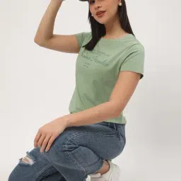 R&B Green Cotton Graphic Print Regular Fit T-Shirt image 4