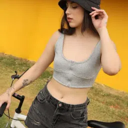 Pinacolada Grey Cotton Regular Fit Crop Top-picture-26