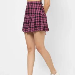 VASTRADO Pink & Black Cotton Chequered Mini A-Line Skirt-picture-32