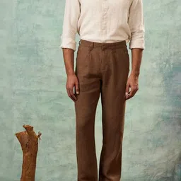 MH&Y Men Mid-Rise Flat-Front Comfort Relaxed Fit Linen Trouser-picture-35