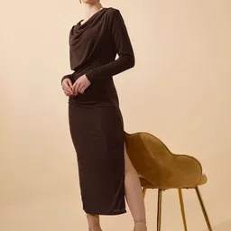 SHOWOFF Cowl Neck Velvet Cotton Bodycon Midi Dress image 5