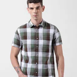The Indian Garage Co Slim Fit Checked Cutaway Collar Cotton Casual Shirt image 3