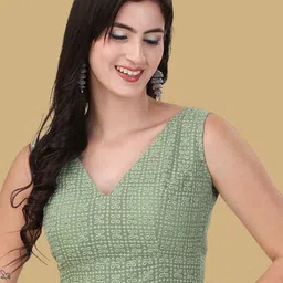 Oomph! Embroidered Cotton V-Neck Sleeveless Saree Blouse-picture-33