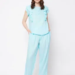 Clovia Sky Blue Top With Pyjamas-image-78