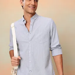 Mast & Harbour Men Standard Striped Cotton Linen Casual Shirt-picture-20