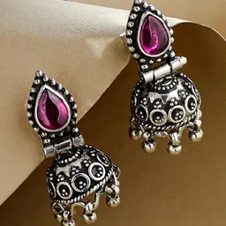 Fabindia Artificial Stone Studded Dome Shaped Oxidised Jhumkas-picture-38