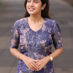 KALINI Women Floral Printed Regular Kurta with Trousers image 4