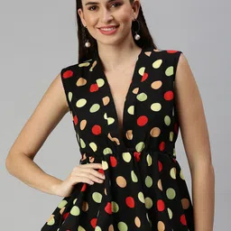 SHOWOFF Polka Dot Printed V-Neck Sleeveless Crepe Peplum Top-image-11