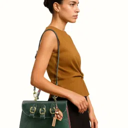 Hidesign Genuine Leather Women's Sling Bag With Detachable Strap- Forest Green-picture-34