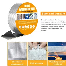 UCRAVO Waterproof Repair Tape with Cutter for Pipe Leakage Roof Water Leakage Solution Aluminium Foil Tape Waterproof Adhesive Sealing Butyl Rubber Tape for Surface Crack (5cmx5m) (Silver) image 2