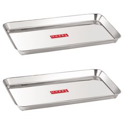 HAZEL Stainless Steel Serving Trays Rectangle Premium Dining Table Plater Silver - Pack of 2-picture-7