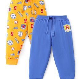 Babyhug Cotton Full Length Lounge Pants Football Print Pack of 2 - Blue & Yellow-image-72