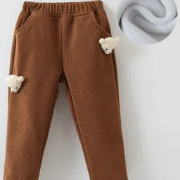 Kookie Kids Full Length Lounge Pants with Bear Applique - Brown-picture-15