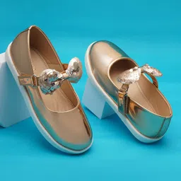boyz n galz Metallic Sequin Embellished Bow Applique Detailed Mary Janes Ballerinas - Rose Gold-picture-17