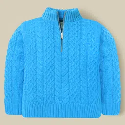 Cherry Crumble By Nitt Hyman Cotton Blend Knit Full Sleeves Cable Knit Designed High Neck Heavy Winter Sweater - Blue-picture-35