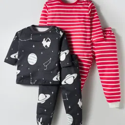 Kidi Wav Pack Of 2 Full Sleeves Space Theme Printed Coordinating Tee & Joggers Set - Multi Colour-picture-26