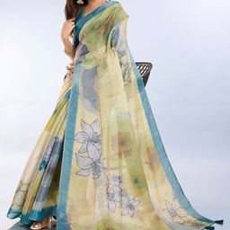 HERE&NOW Yellow Printed Art Silk Block Print Sarees-picture-7
