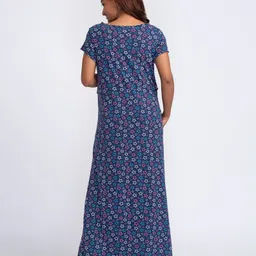 Bella Mama Short Sleeves Maternity Nursing Nighty Floral Print - Navy Blue image 3