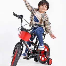 fab n funky Baby Starc 99% Assembled Kids 14 Inch Bicycle with Storage Basket & Training Wheels - Blue image 2