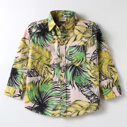 Rikidoos Full Sleeves Leaves Printed Shirt With Attached Tee & Cap - Multi Colour & Dark Grey image 2