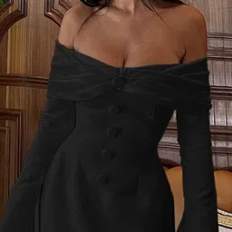 KPOP Women solid Off-Shoulder A-Line Dress image 3