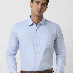 Van Heusen Men Slim Fit Spread Collar Vertical Striped Cotton Formal Shirt-picture-29