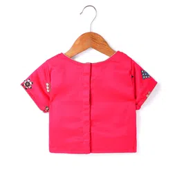 Babyhug Woven Half Sleeves Sequinned & Floral Embroidered Choli With Lehenga & Dupatta - Dark Pink & Navy Blue image 4