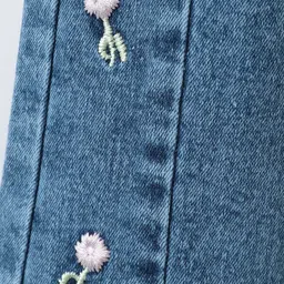 Kookie Kids Full Length Washed Denim Bell Bottom Jeans with Floral Embroidery - Blue image 5