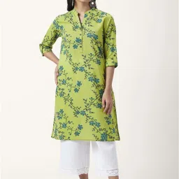 Rangmanch by Pantaloons Green Cotton Printed Straight Kurta image 1