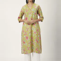 Rangmanch by Pantaloons Green Cotton Printed Straight Kurta image 1