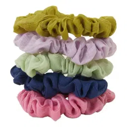 Accessorize London GreenTextured Scrunchies Set of 5-image-39