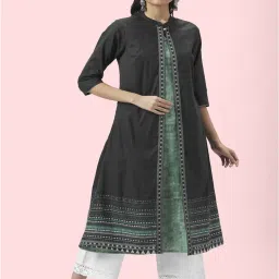 Rangmanch by Pantaloons Green Cotton Printed A Line Kurta image 1