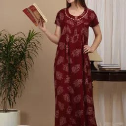 Sweet Dreams Maroon Cotton Printed Nighty image 3