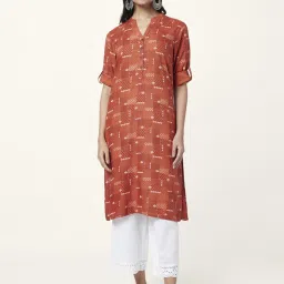 Rangmanch by Pantaloons Rust Printed Straight Kurta image 1