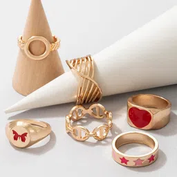 DressBerry Set Of 6 Gold-Plated Finger Rings-image-70