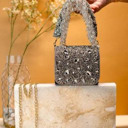 NR by Nidhi Rathi Brown Suede Embellished Clutch-picture-17