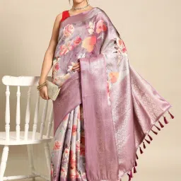 Silk Land Purple Woven Saree With Unstitched Blouse image 1